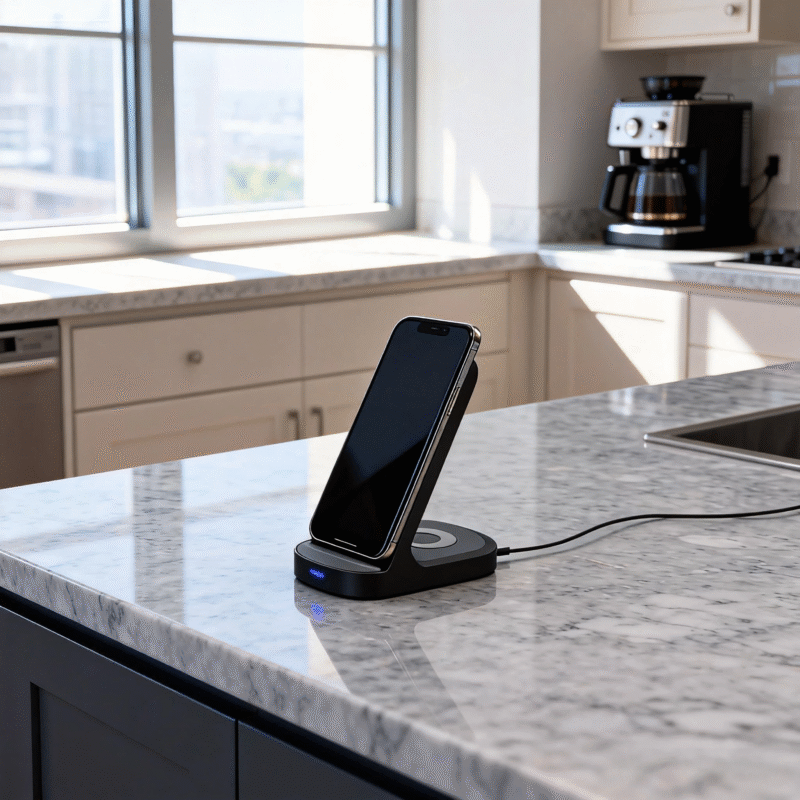 QC3.0 wireless charging stand for phone and earbuds