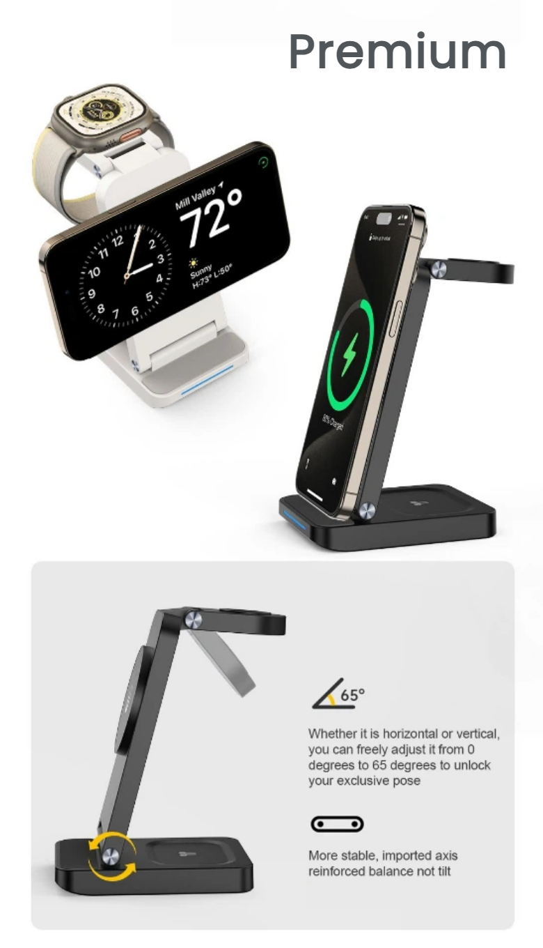 3-in-1 MagSafe Magnetic Wireless Charging Dock that holds phone securely