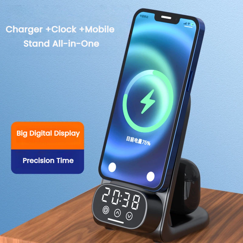 travel wireless charger with digital clock