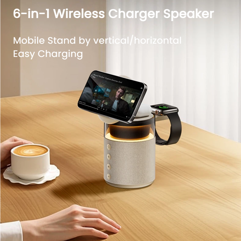 bedside wireless charging speaker with night light