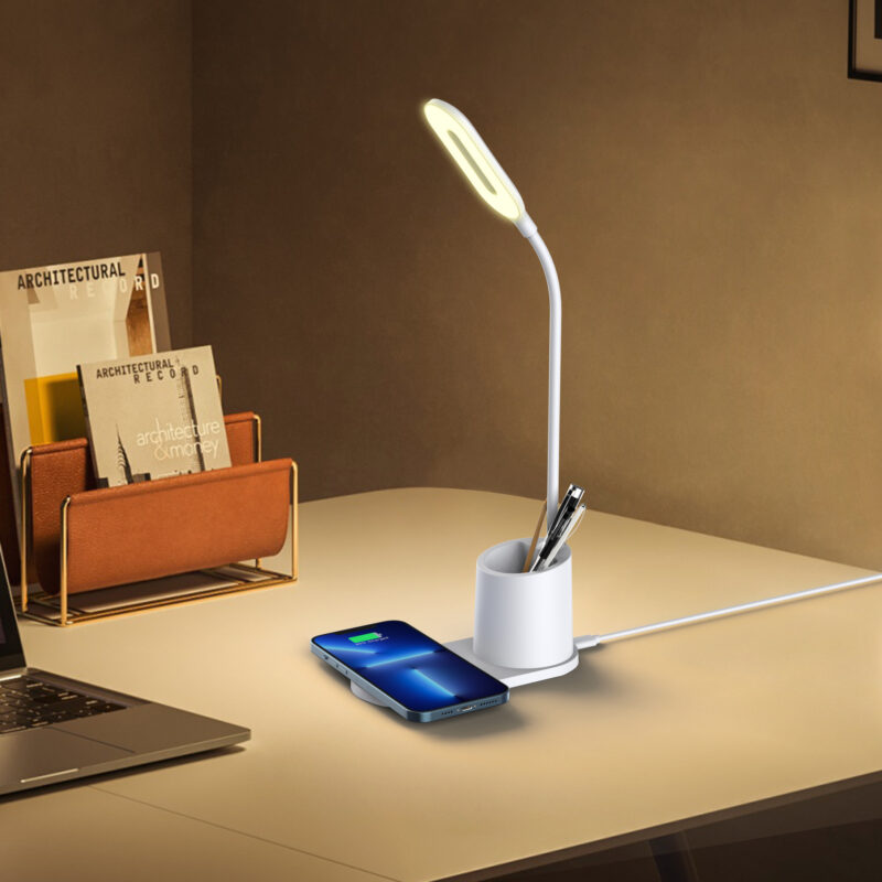 3-in-1 multifunctional wireless charger with desk lamp and storage cup for home and office