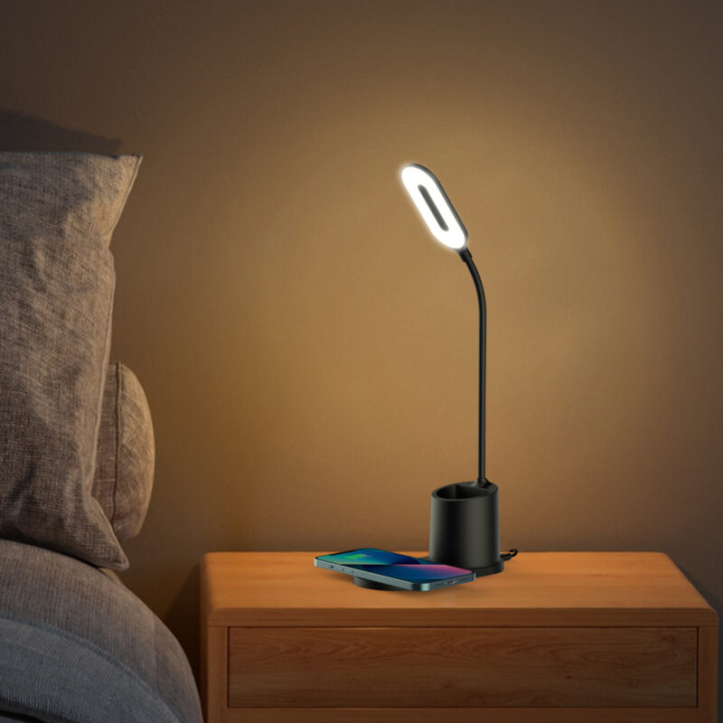 3-in-1 multifunctional wireless charger with desk lamp and storage cup for home and office