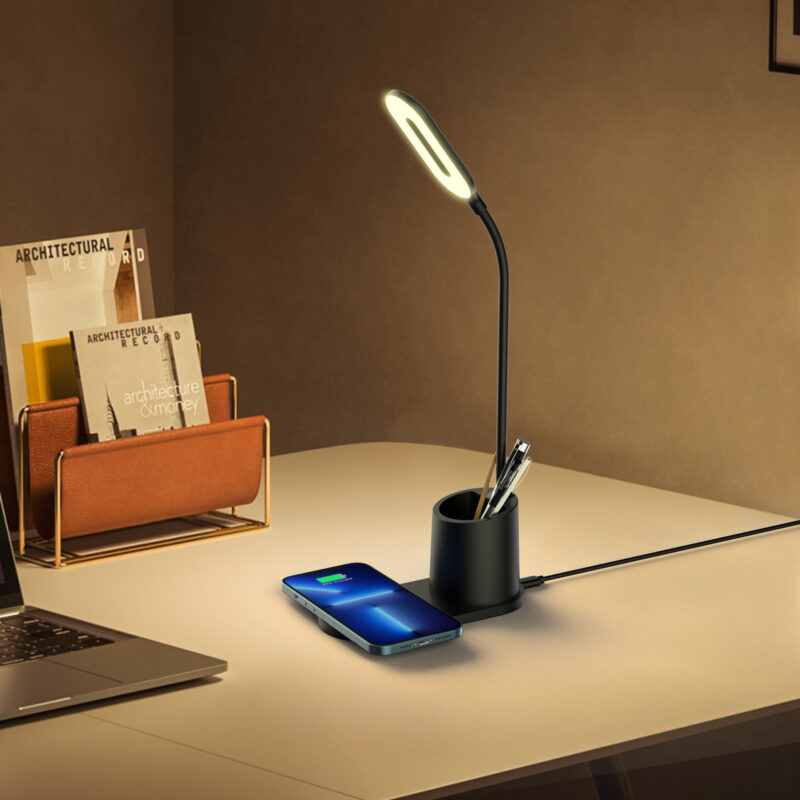 3-in-1 multifunctional wireless charger with desk lamp and storage cup for home and office