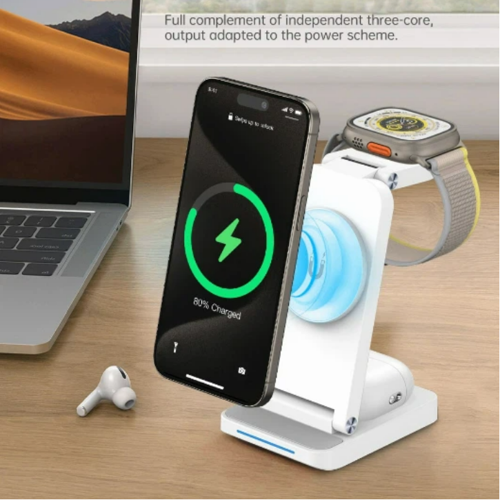 3-in-1 Magnetic Wireless Charging Dock fast 15W MagSafe charging solution
