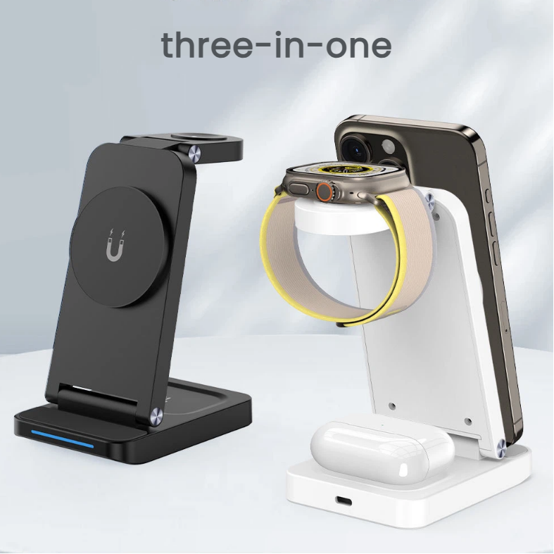 LAICA 3-in-1 Black Magnetic Wireless Charging Dock for iPhone Earbuds iWatch