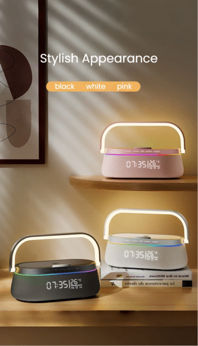 9-in-1 wireless charging bluetooth speaker with custom alarm