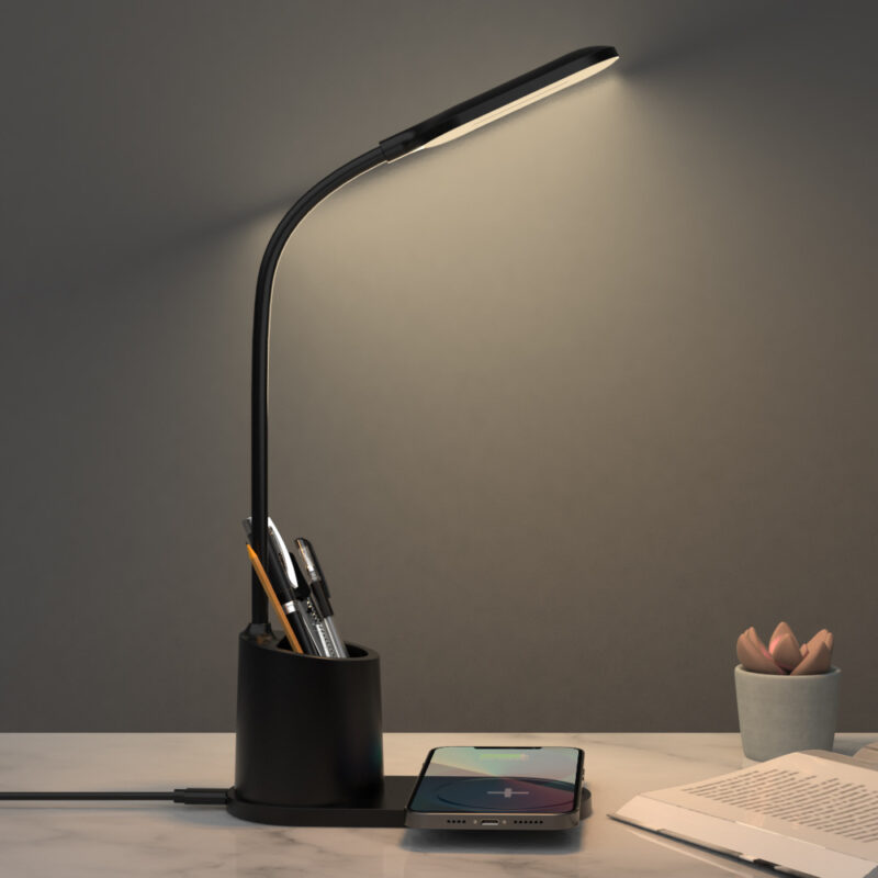 3-in-1 multifunctional wireless charger with desk lamp and storage cup for home and office